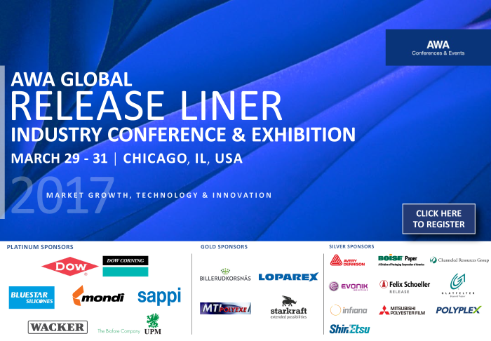 AWA Global Release Liner Industry Conference & Exhibition 2017, March 29-31, Chicago, IL